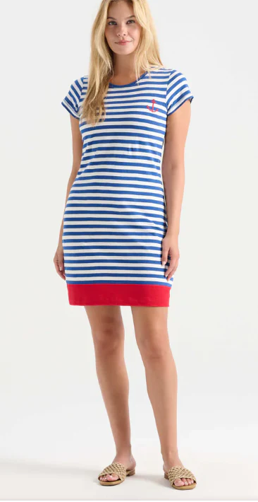 Dress - Nautical Stripe Crew Neck T-shirt Blue & White